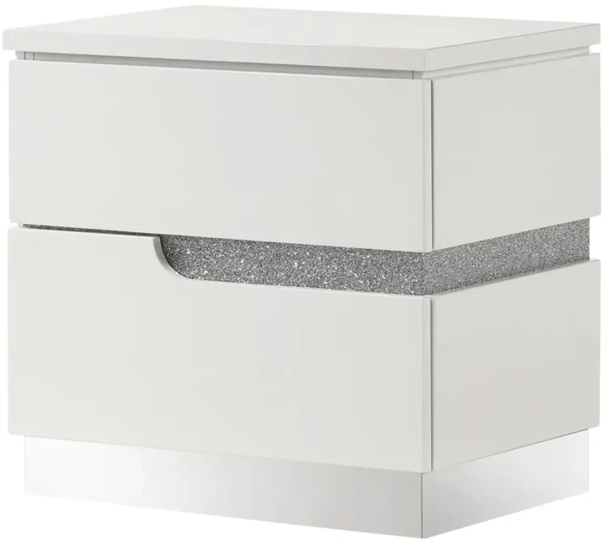 Ara 23 Inch Nightstand, 2 Drawers, Crystal Accents, White Laminate Finish - Benzara