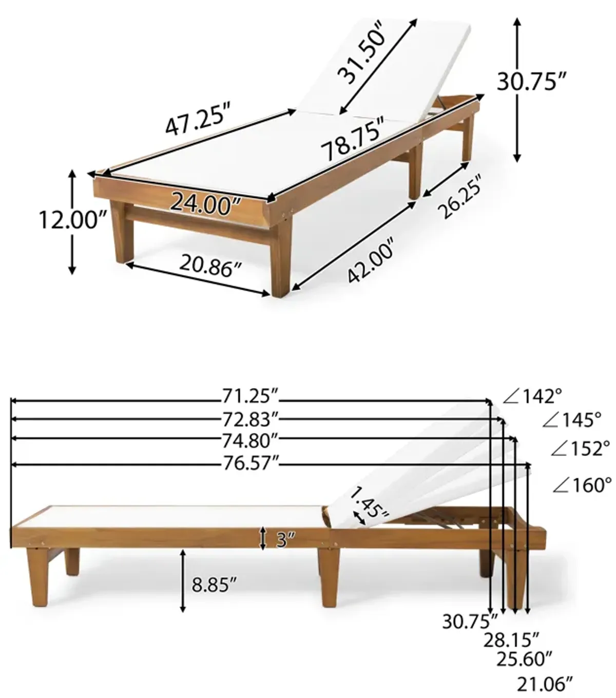 Merax Wood Frame Outdoor Mesh Chaise Lounge