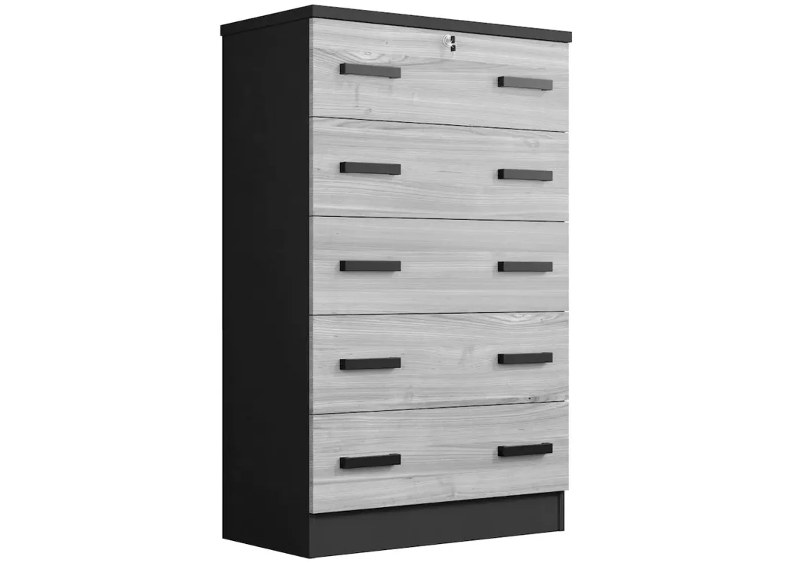 Better Home Products Cindy 5 Drawer Chest Wooden Dresser with Lock in Ebony