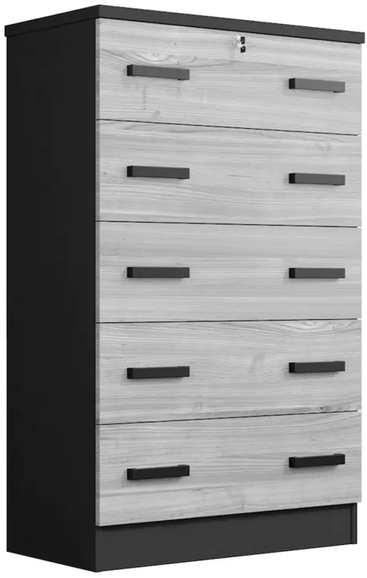 Better Home Products Cindy 5 Drawer Chest Wooden Dresser with Lock in Ebony