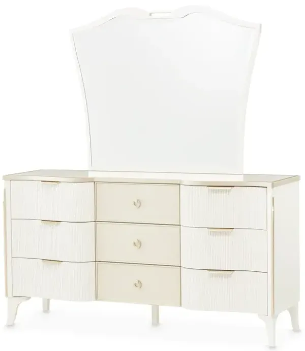 Michael Amini La Marisia Dresser with Mirror - Creamy Pearl