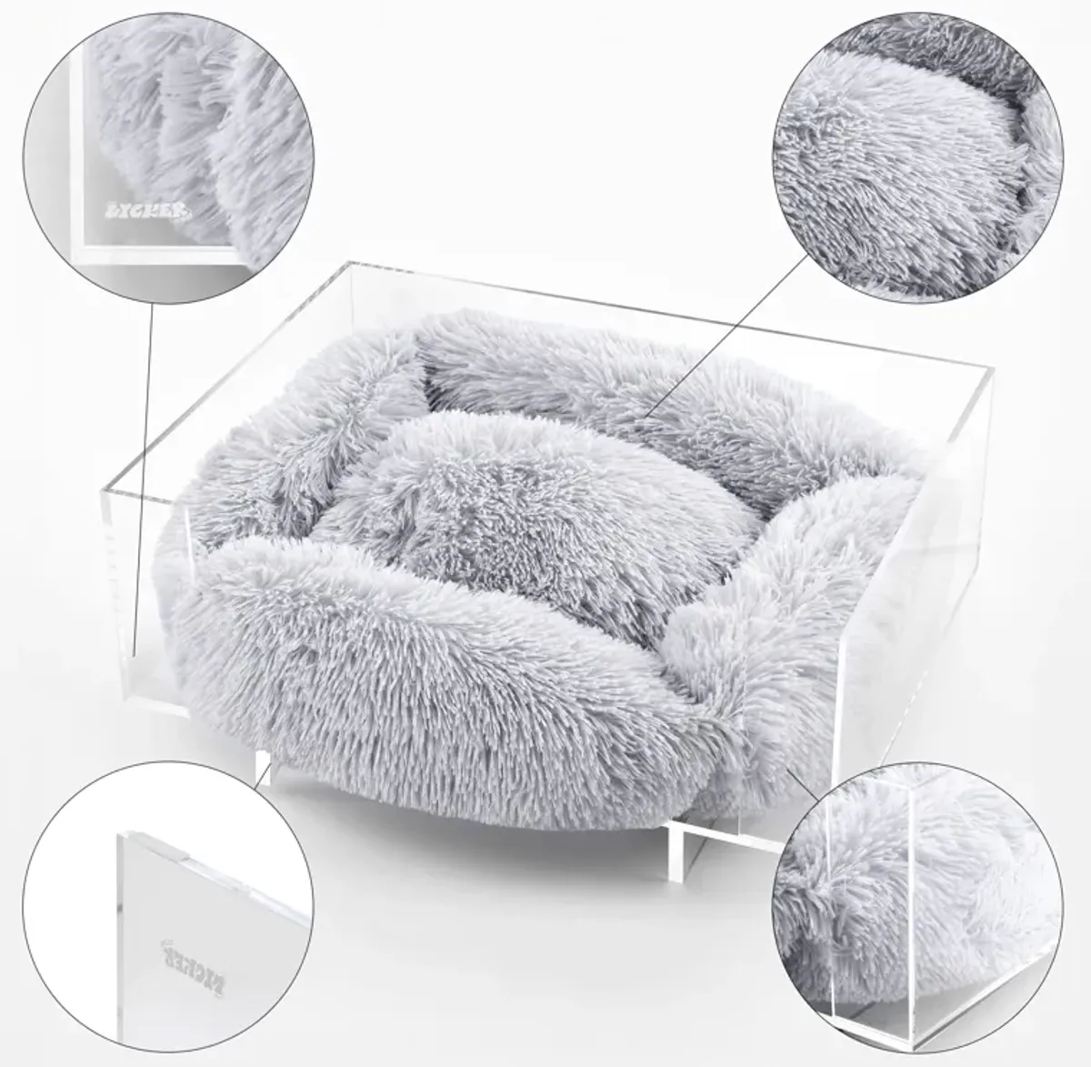 Carole Small/Medium Modern Lucite Calming Fluffy Pet Bed with Washable Cushion