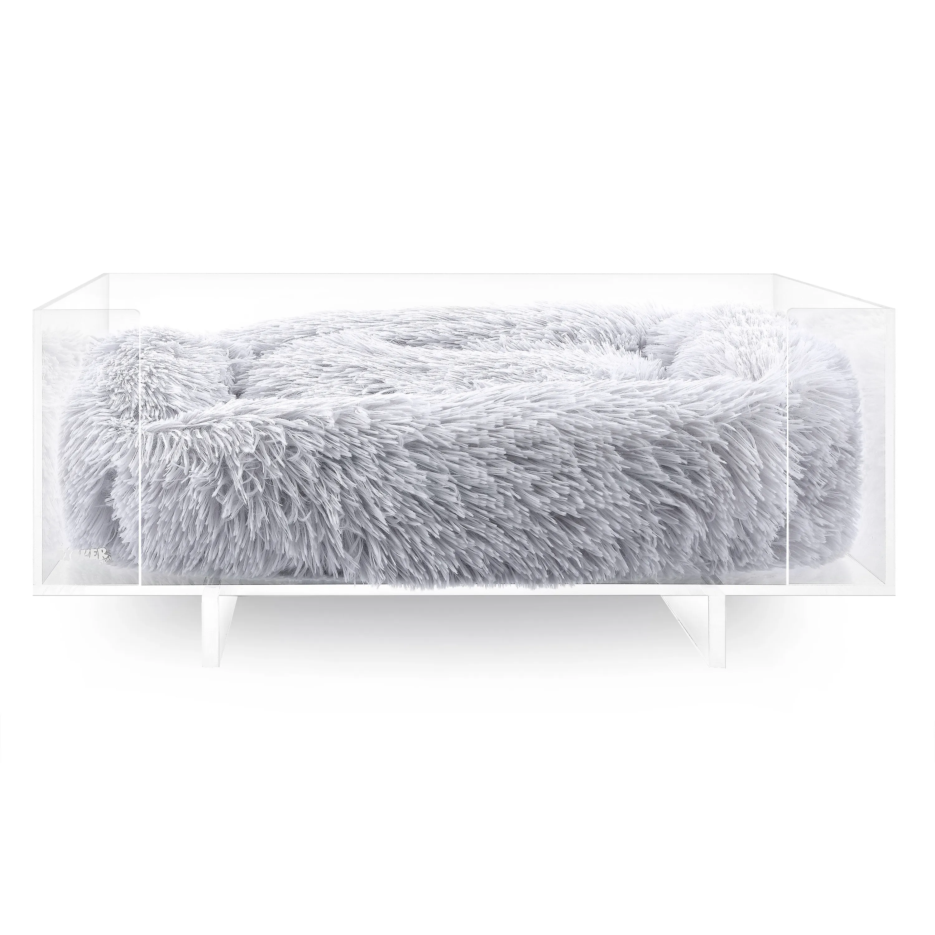 Carole Small/Medium Modern Lucite Calming Fluffy Pet Bed with Washable Cushion