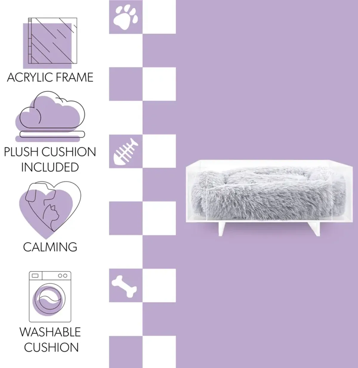 Carole Small/Medium Modern Lucite Calming Fluffy Pet Bed with Washable Cushion