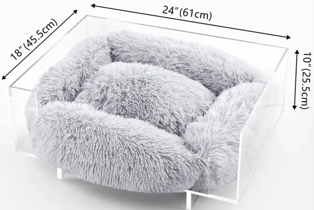 Carole Small/Medium Modern Lucite Calming Fluffy Pet Bed with Washable Cushion