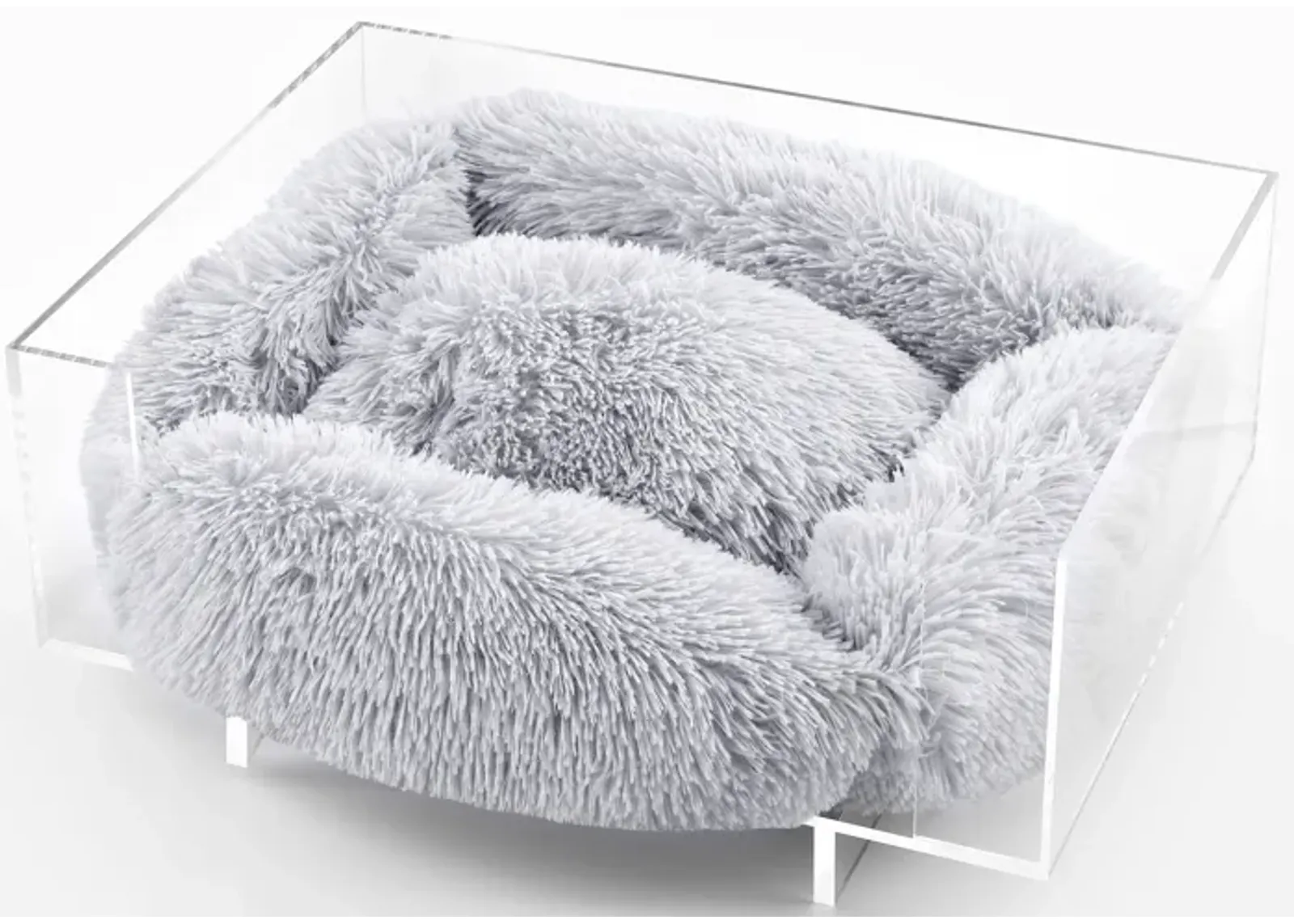 Carole Small/Medium Modern Lucite Calming Fluffy Pet Bed with Washable Cushion