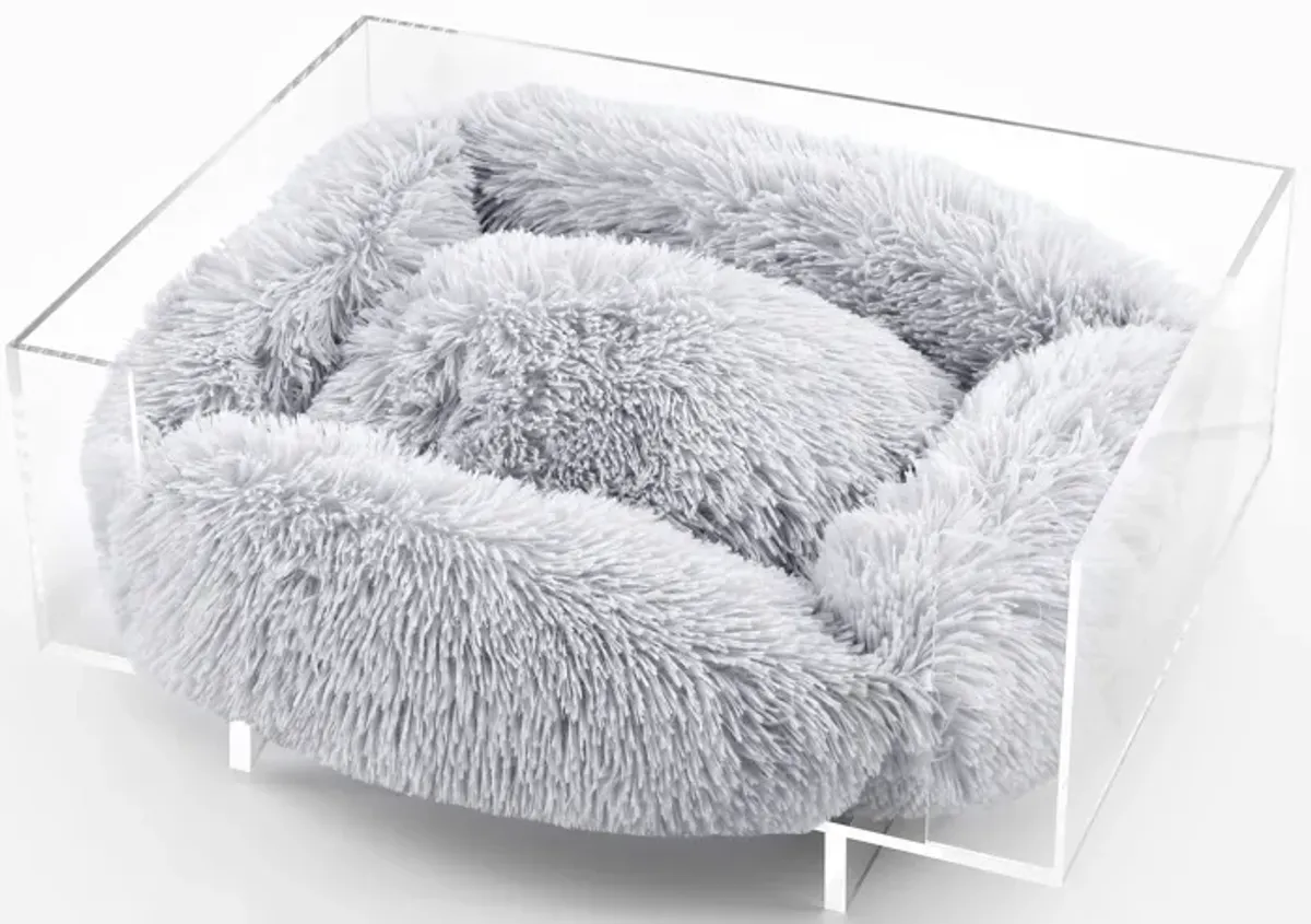 Carole Small/Medium Modern Lucite Calming Fluffy Pet Bed with Washable Cushion