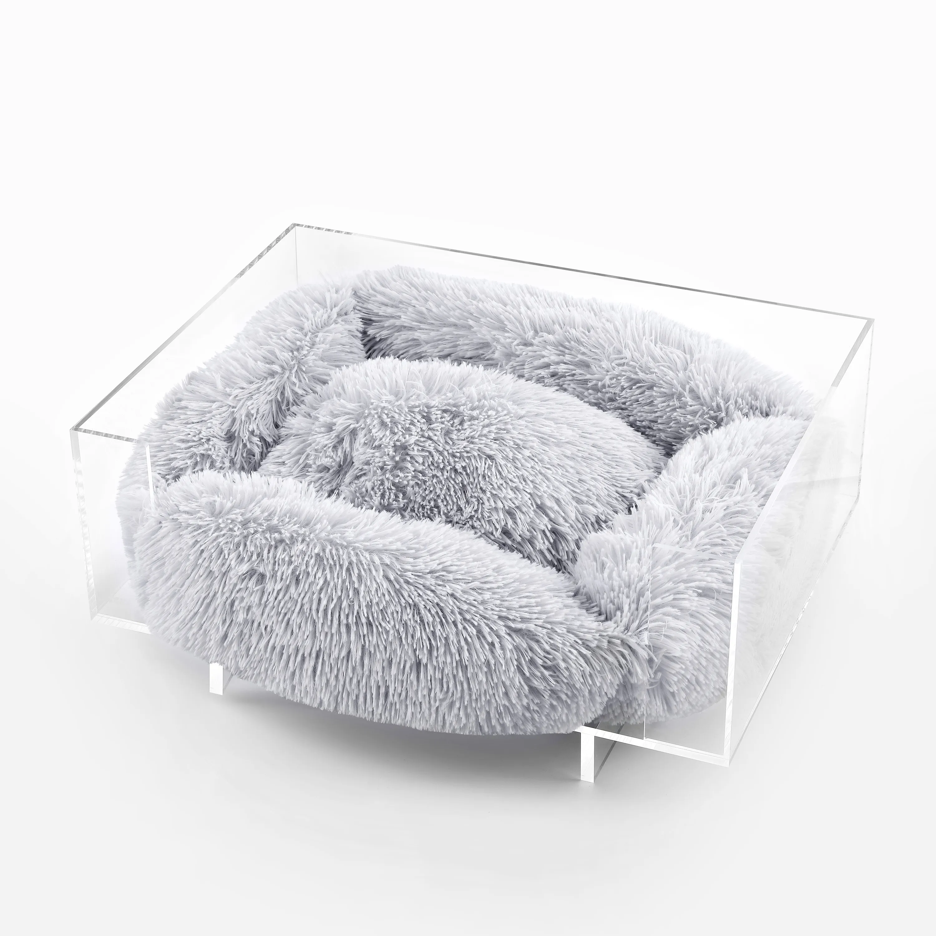 Carole Small/Medium Modern Lucite Calming Fluffy Pet Bed with Washable Cushion