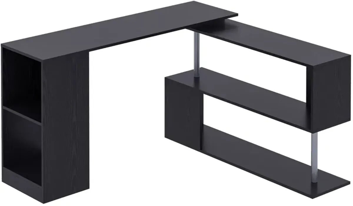 Black Corner Workstation: 55" 360° Rotating L-Shaped Computer Desk