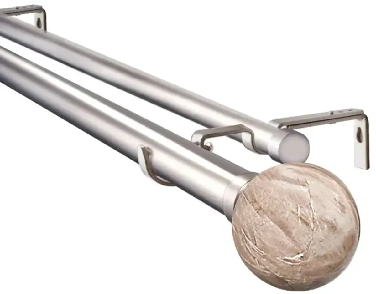 Linen Avenue Tan Travertine Double Window Curtain Rod Set, 66 to 120-Inch, Brushed Nickel