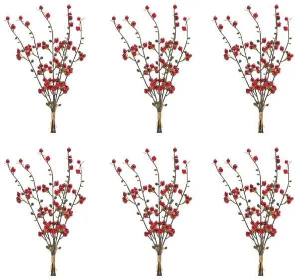 Set of 6 Winter Berry Twig Bundles for Holiday and Seasonal Decor