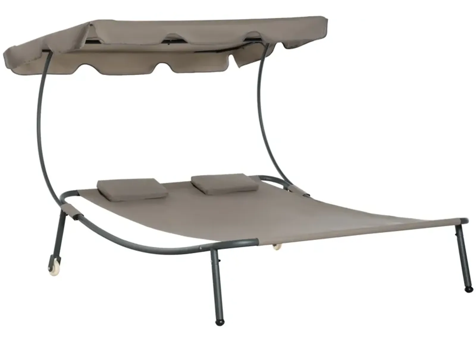 Brown Patio Lounger: Double Chaise with Canopy & Wheels