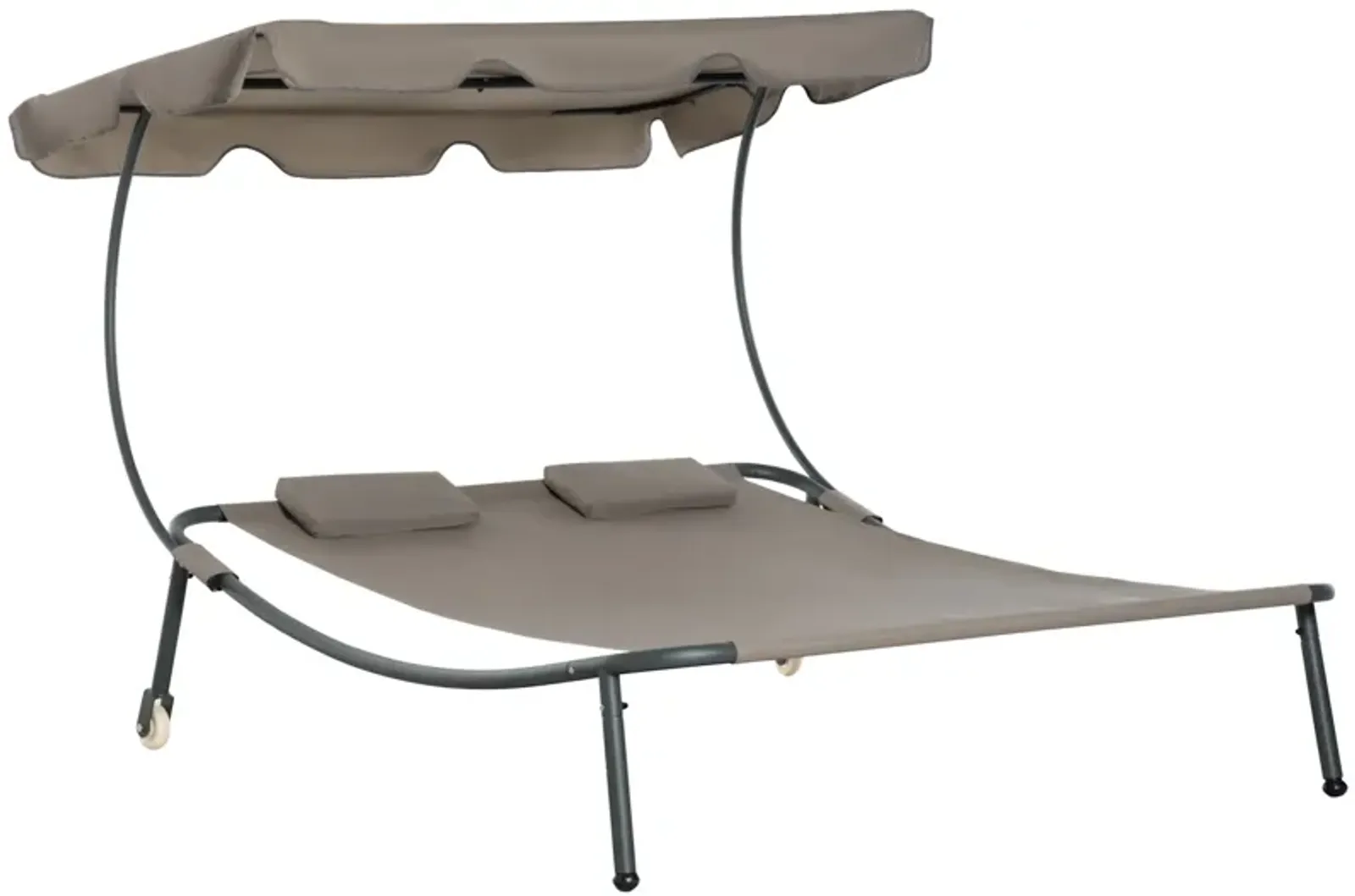 Brown Patio Lounger: Double Chaise with Canopy & Wheels