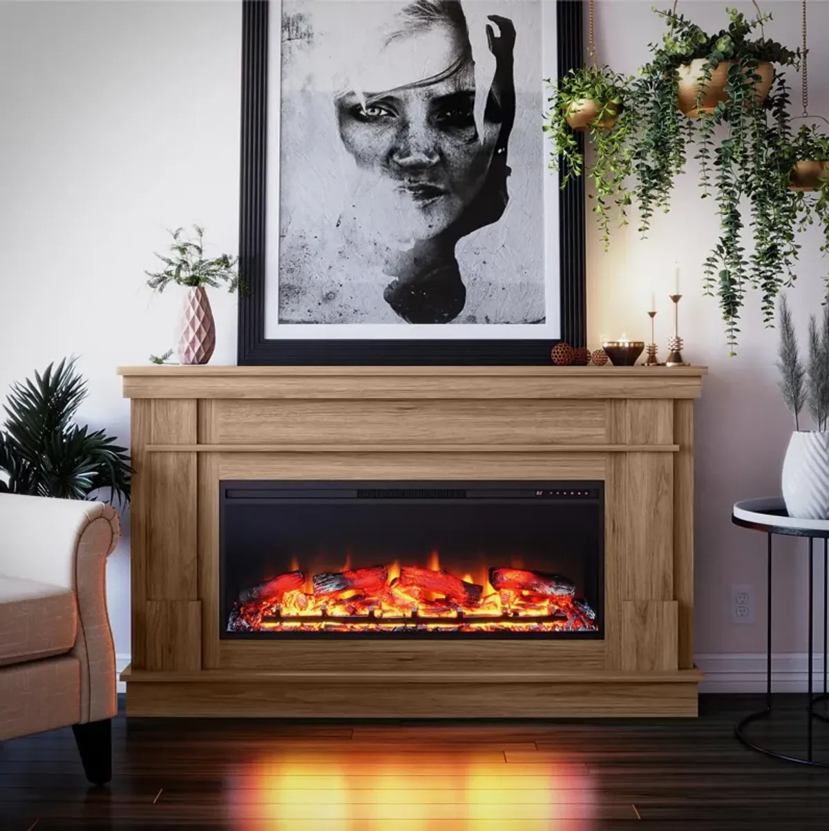 Ameriwood Home Elmcrest Wide Mantel with Linear Electric Fireplace, White
