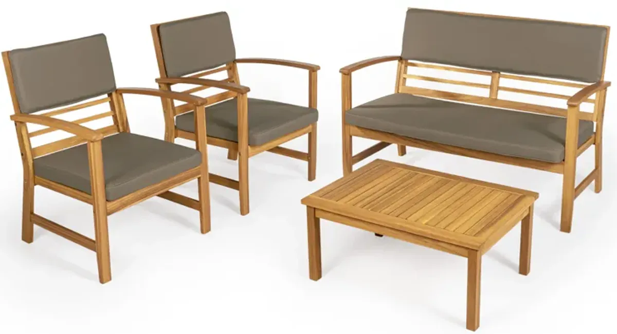 Barclay 4-Piece Modern Coastal Acacia Wood Conversation Outdoor Patio Set with Cushions