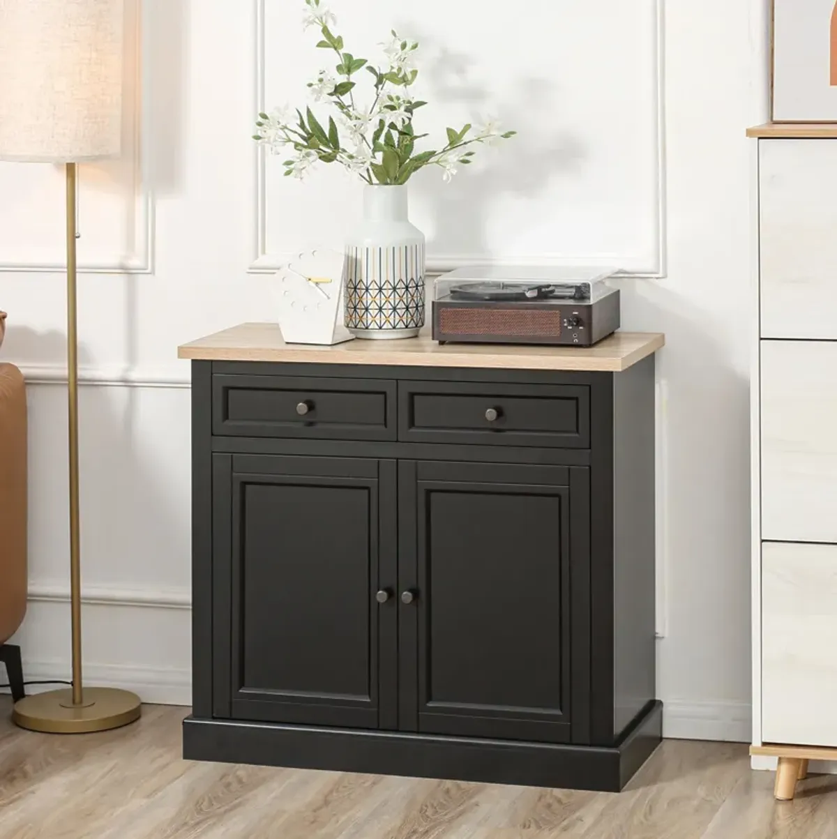 Black Living Room Storage: Sideboard with Drawers for Kitchen & Coffee Bar