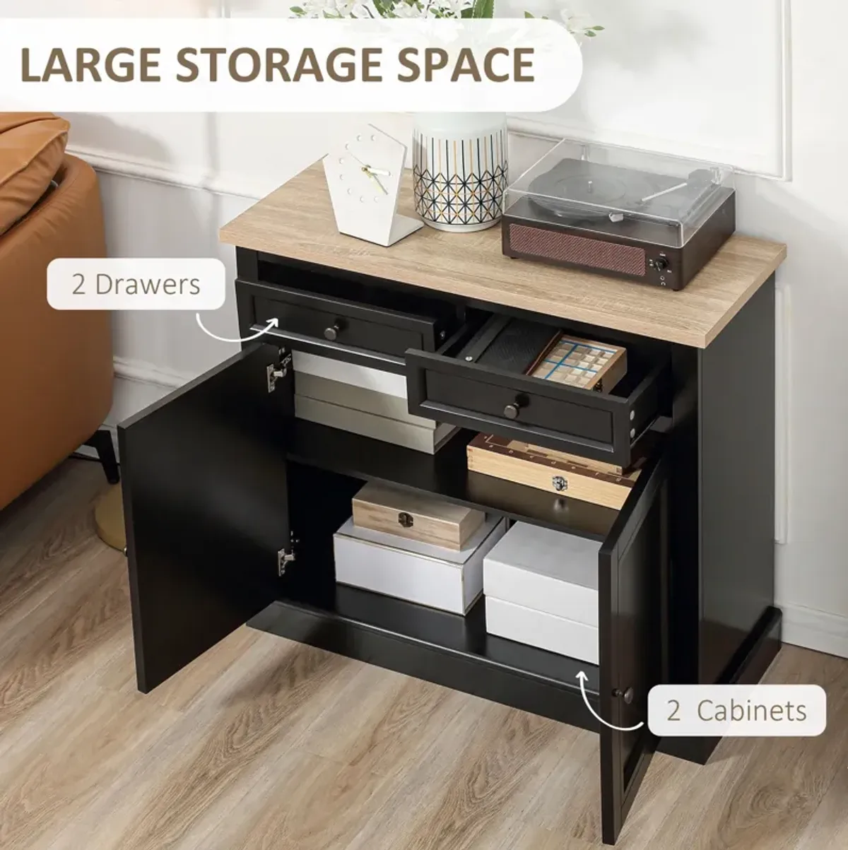 Black Living Room Storage: Sideboard with Drawers for Kitchen & Coffee Bar