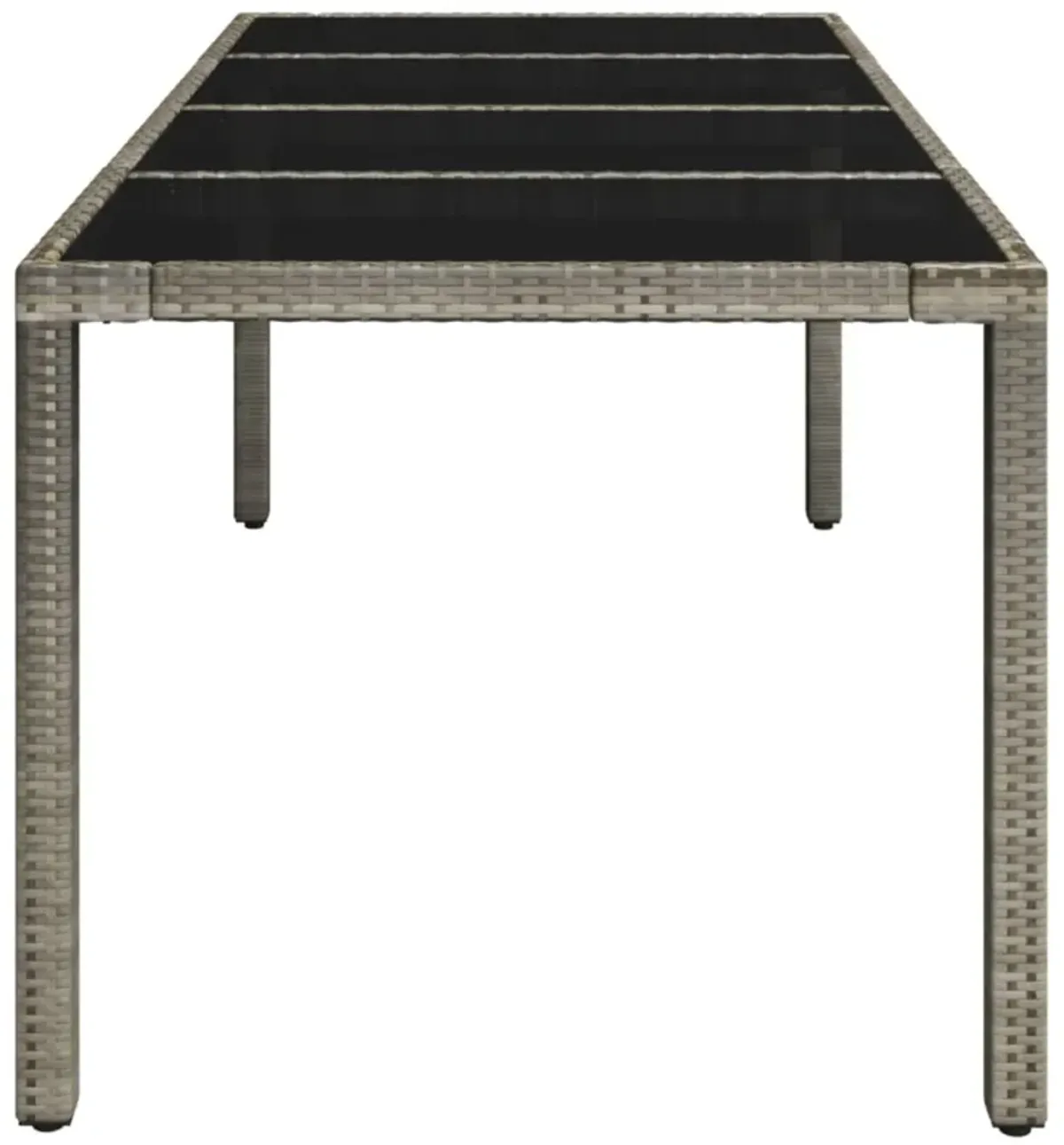 vidaXL Patio Table with Glass Top Gray 74.8"x35.4"x29.5" Poly Rattan