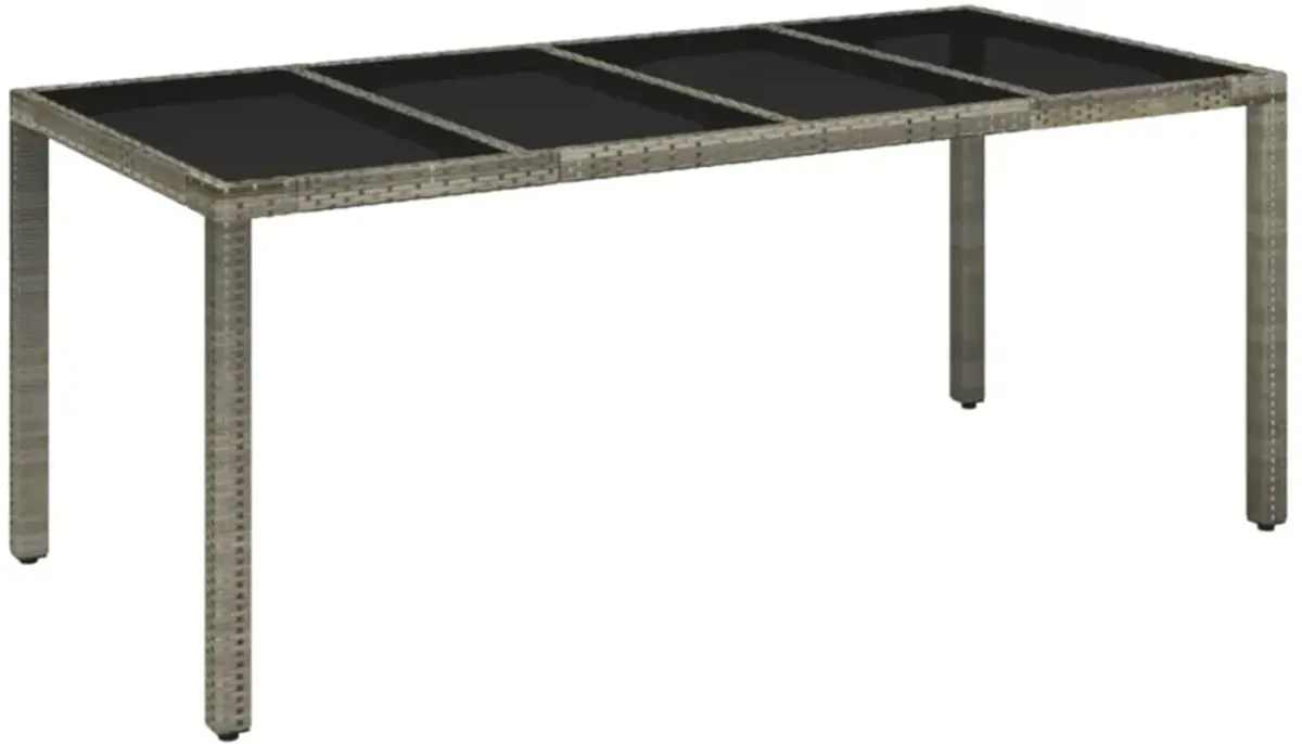 vidaXL Patio Table with Glass Top Gray 74.8"x35.4"x29.5" Poly Rattan