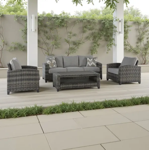 Oati 4pc Outdoor Sofa, Coffee Table, Chairs, Gray Resin Wicker Nuvella - Benzara