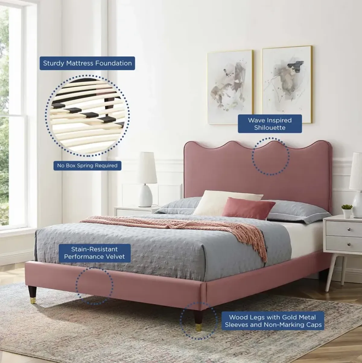 Modway - Current Performance Velvet Queen Platform Bed