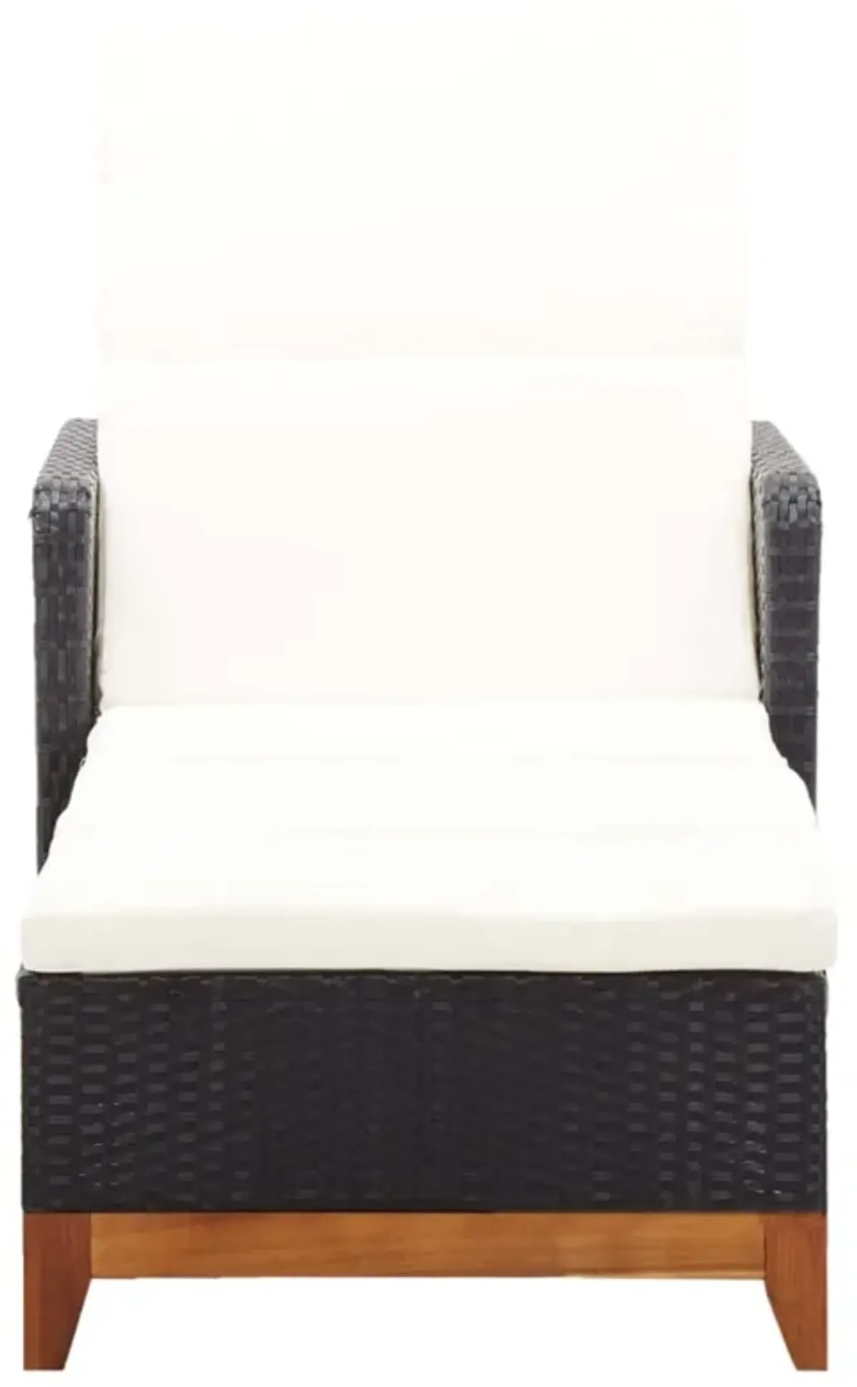 vidaXL Weather-Resistant Sun Lounger - Black Poly Rattan Outdoor Reclining Sunbed with Solid Acacia Wood Base and Removable Cushion