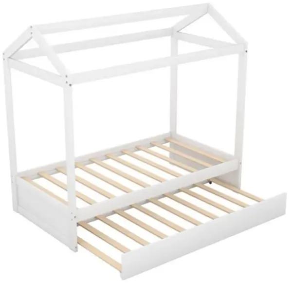 House Bed with Trundle, Wooden Kids' Bed Frame for Easy Decoration and Extra Sleeping Space