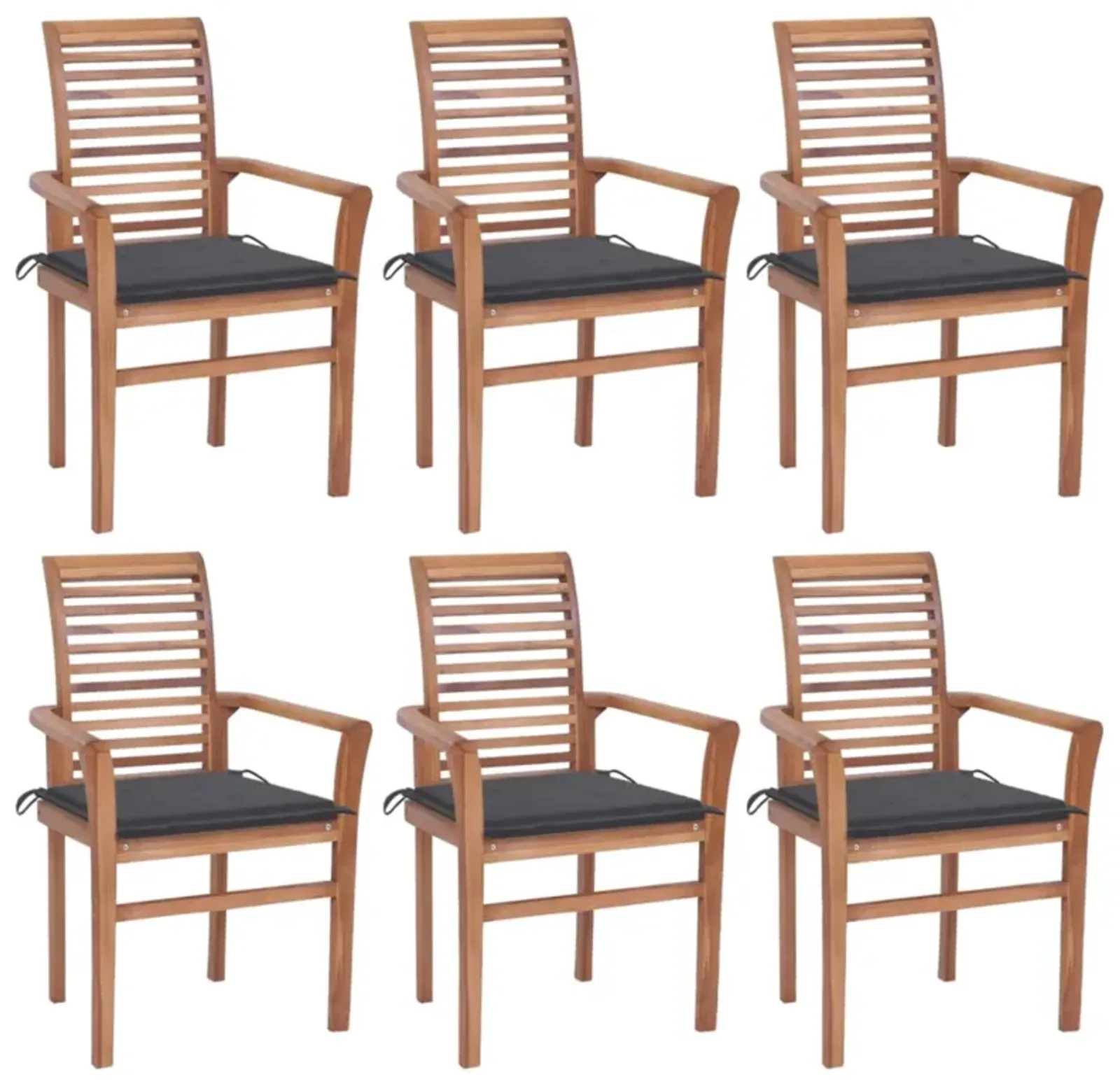 vidaXL Dining Chairs 6 pcs with Anthracite Cushions Solid Teak Wood