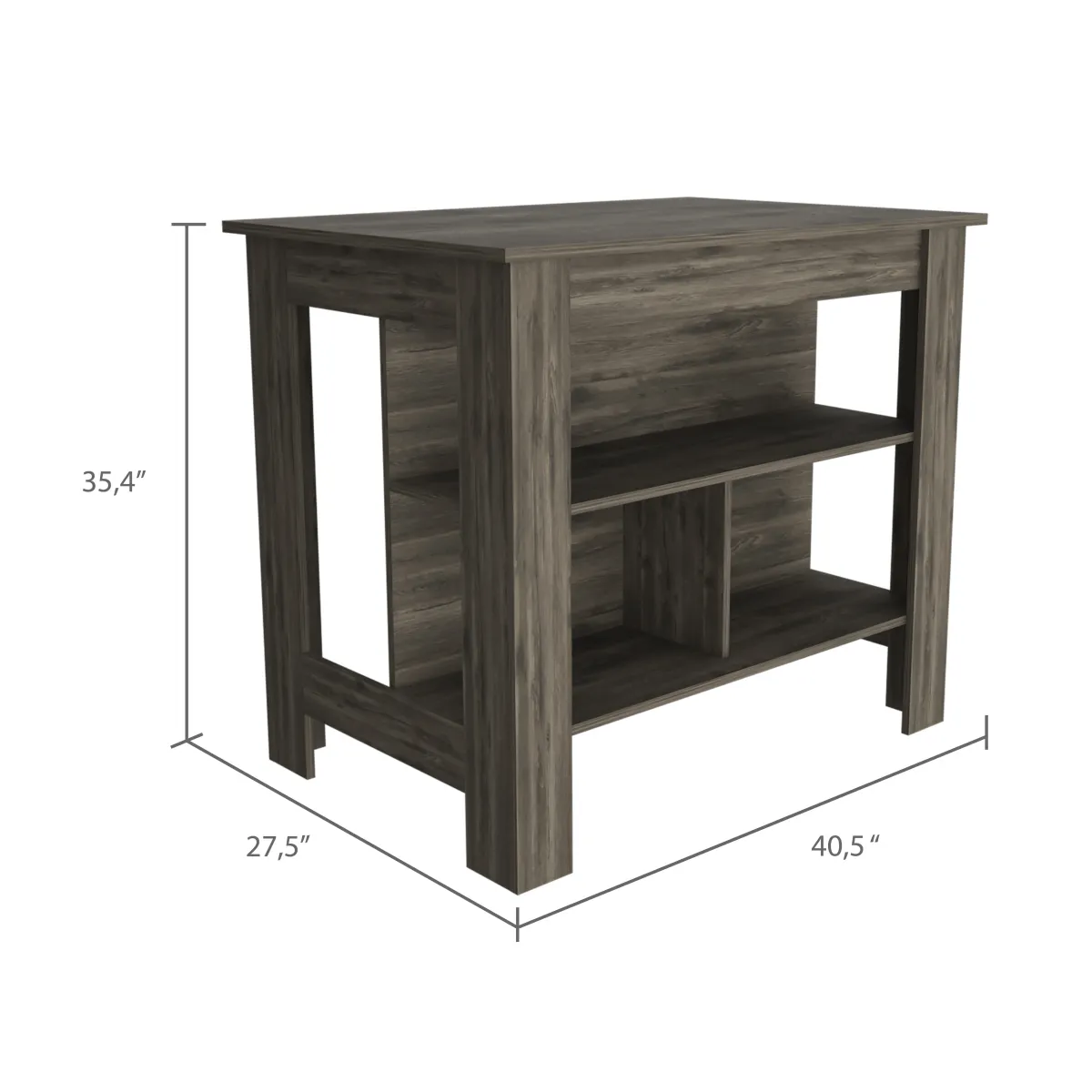 Cala Kitchen Island, Four Legs, Three Shelves -Dark Brown