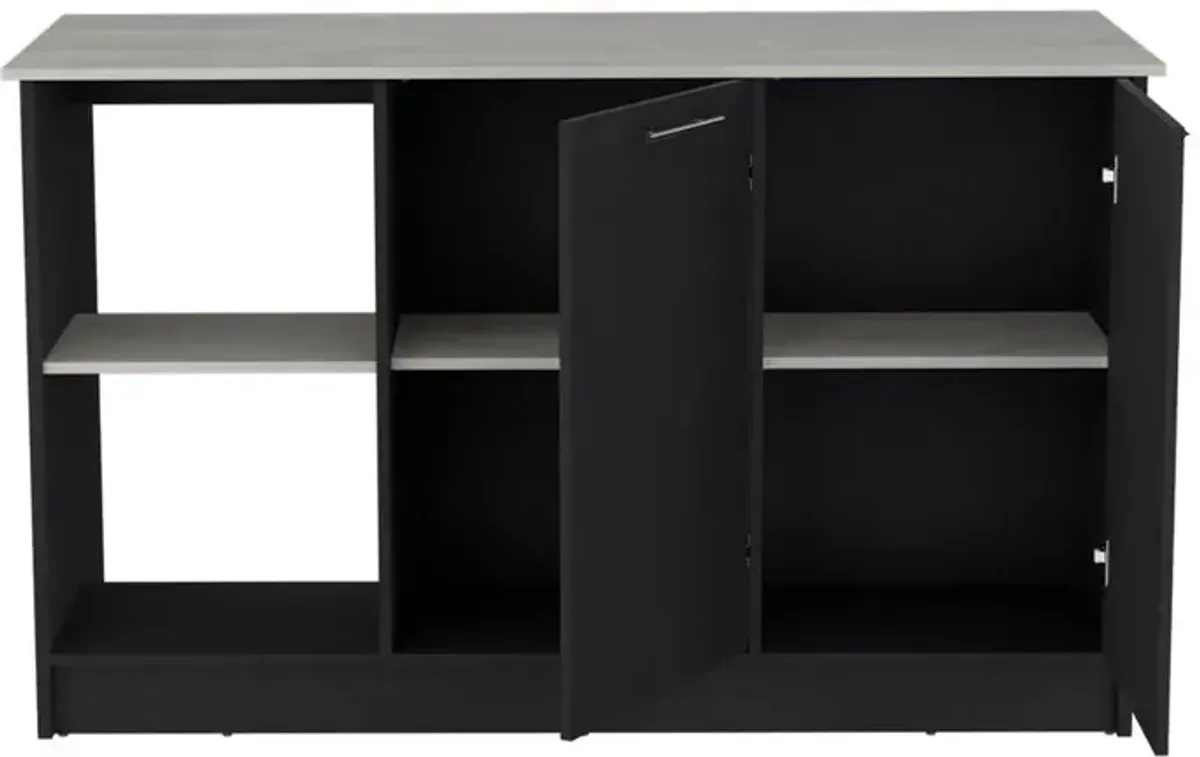 Kitchen Island with Large Countertop, Open Storage Shelves/Double Door Cabinet