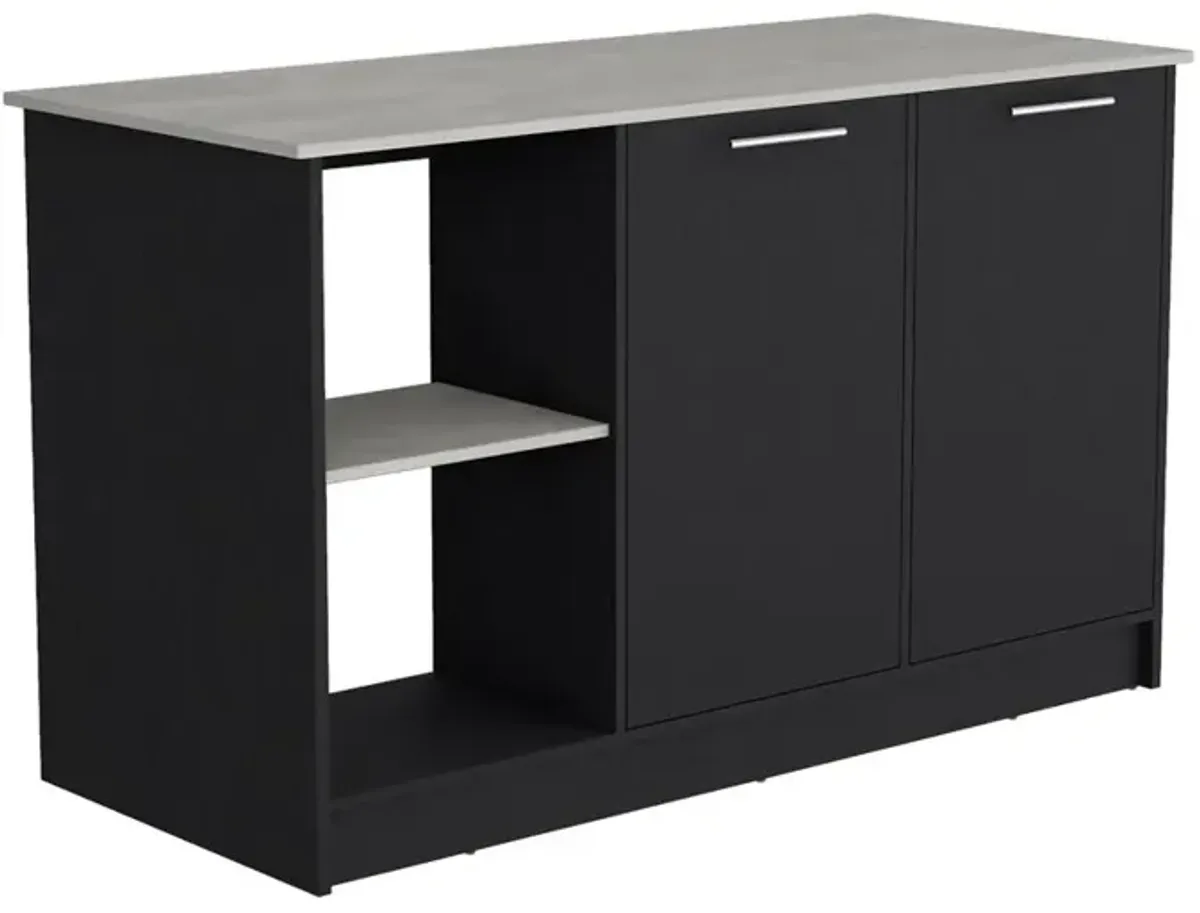 Kitchen Island with Large Countertop, Open Storage Shelves/Double Door Cabinet