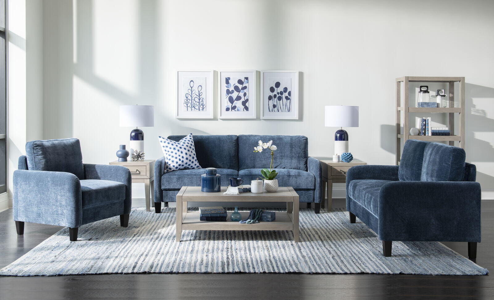 Everly Blue Velvet Sofa