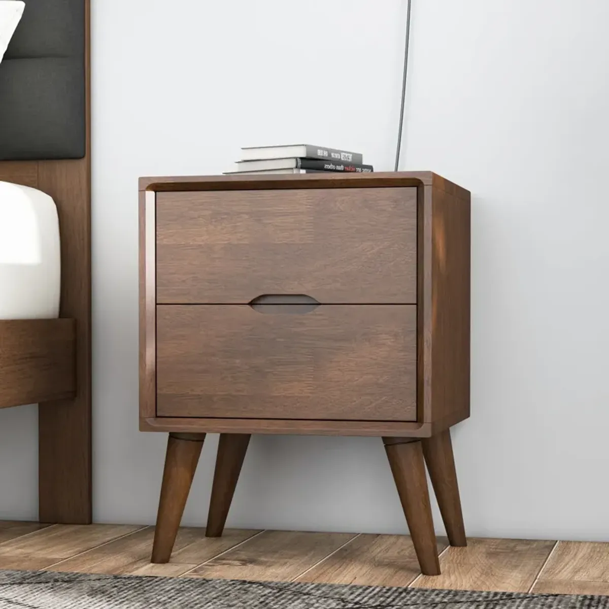 Grace Walnut Nightstand with Two Drawers