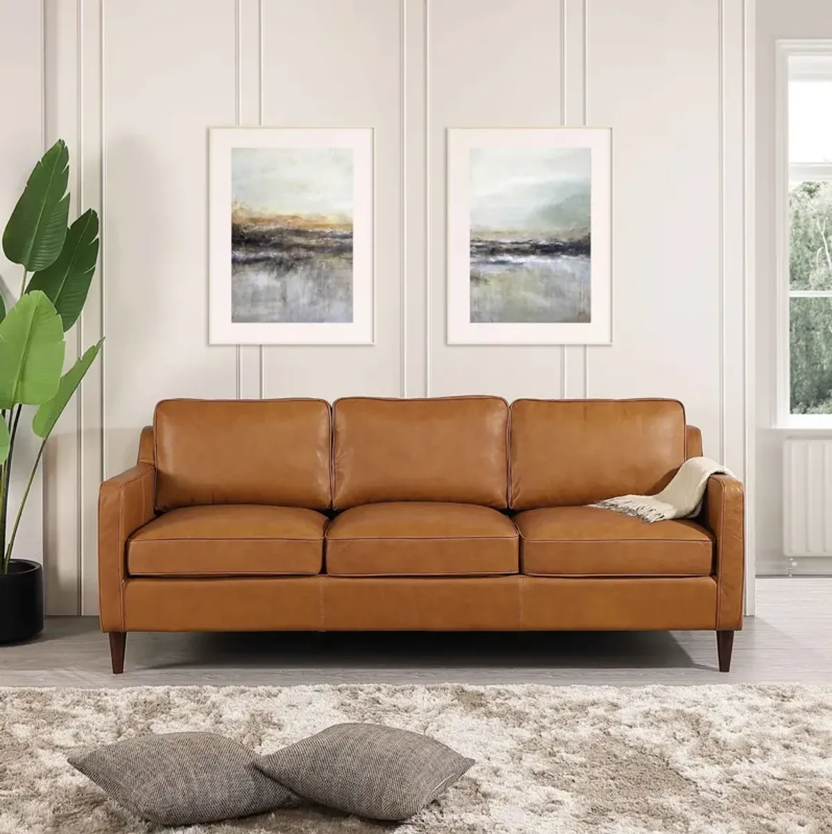 Manhattan Mid Century Modern Leather Sofa