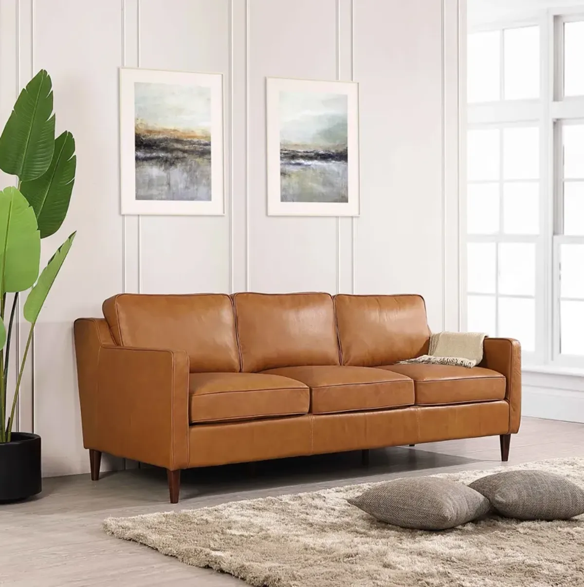 Manhattan Mid Century Modern Leather Sofa