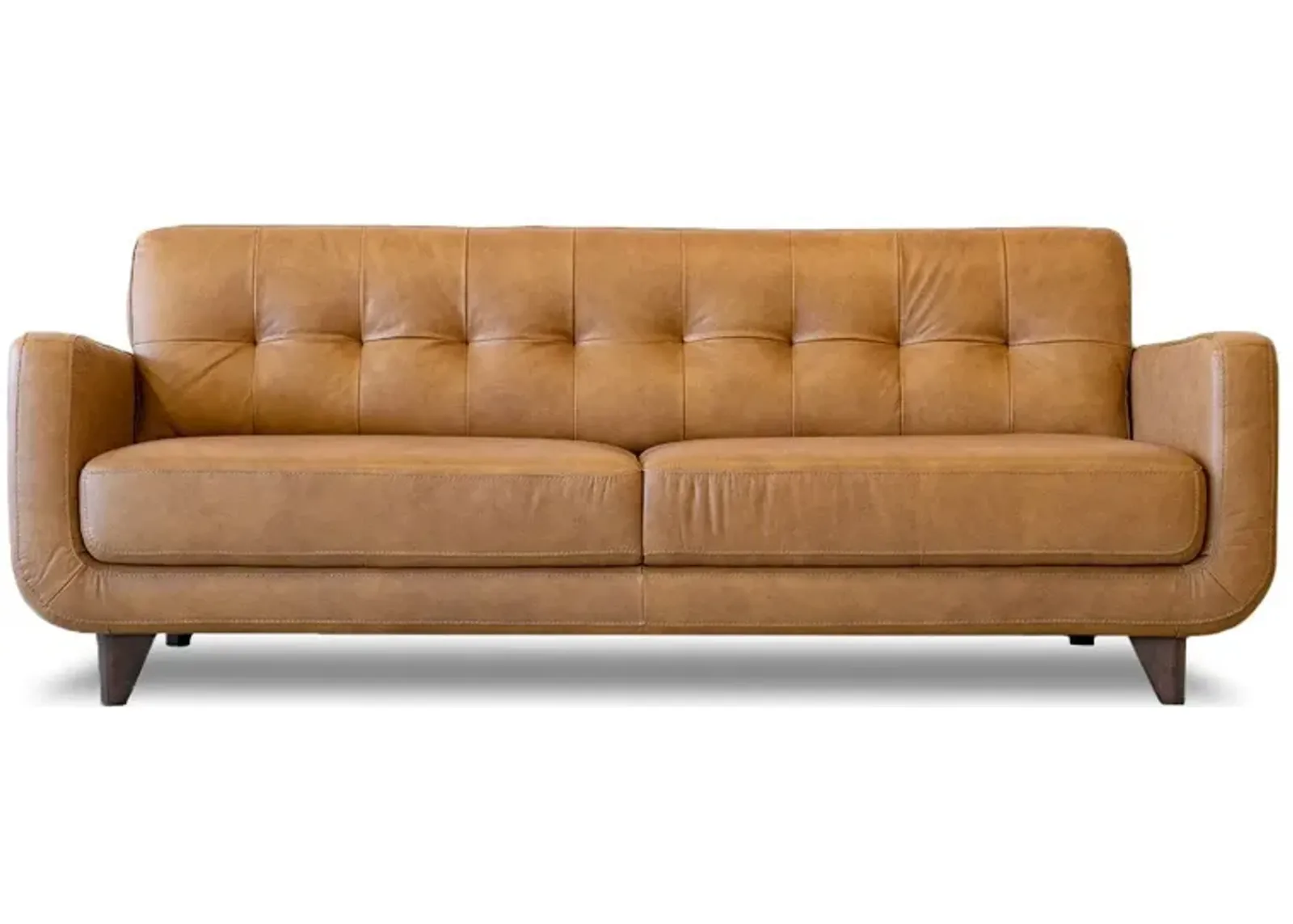 Cassie Mid-Century Modern Genuine Tan Leather Sofa