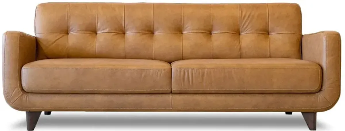 Cassie Mid-Century Modern Genuine Tan Leather Sofa