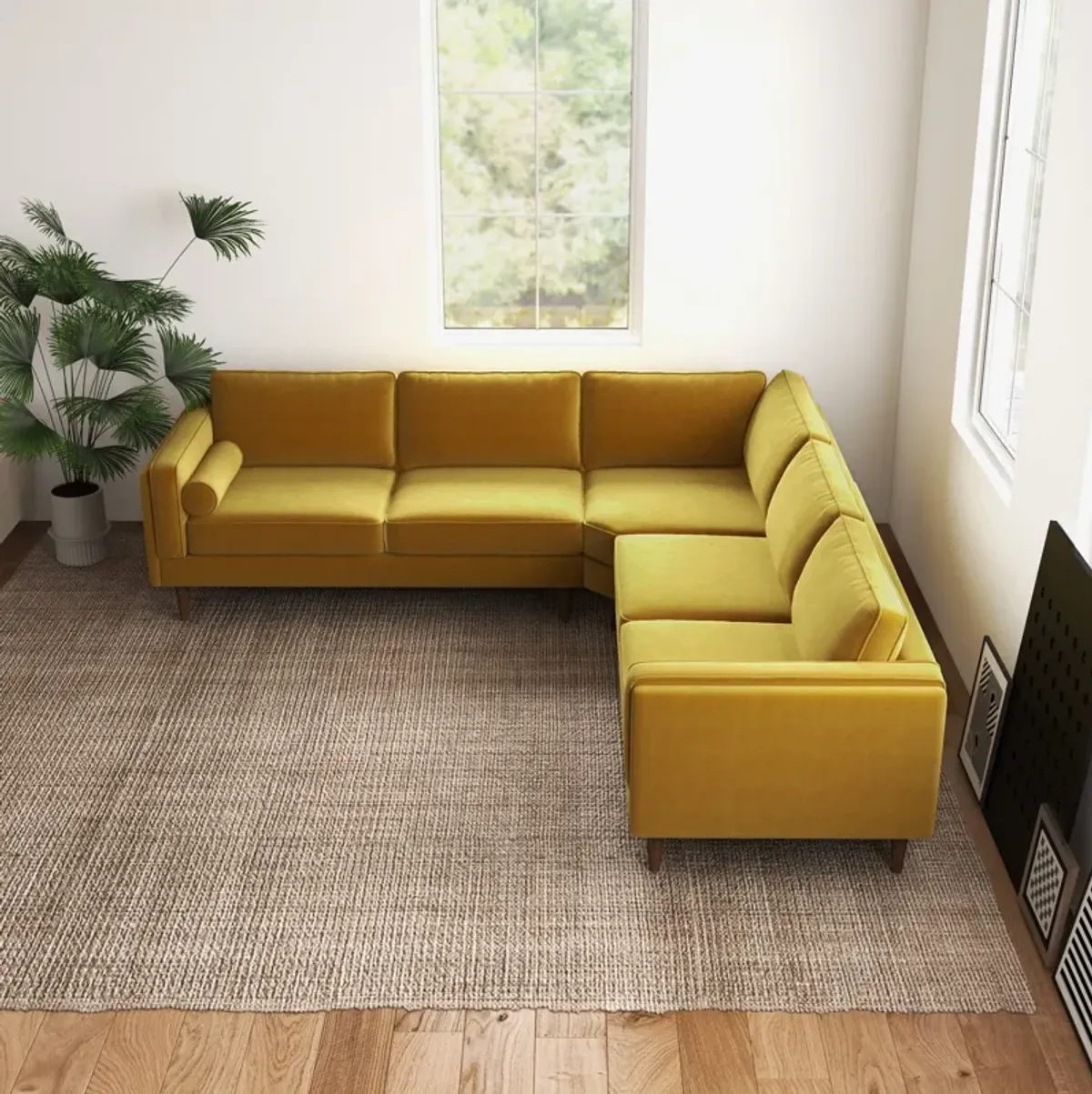 Fordham Gold Velvet Symmetrical Corner Sofa