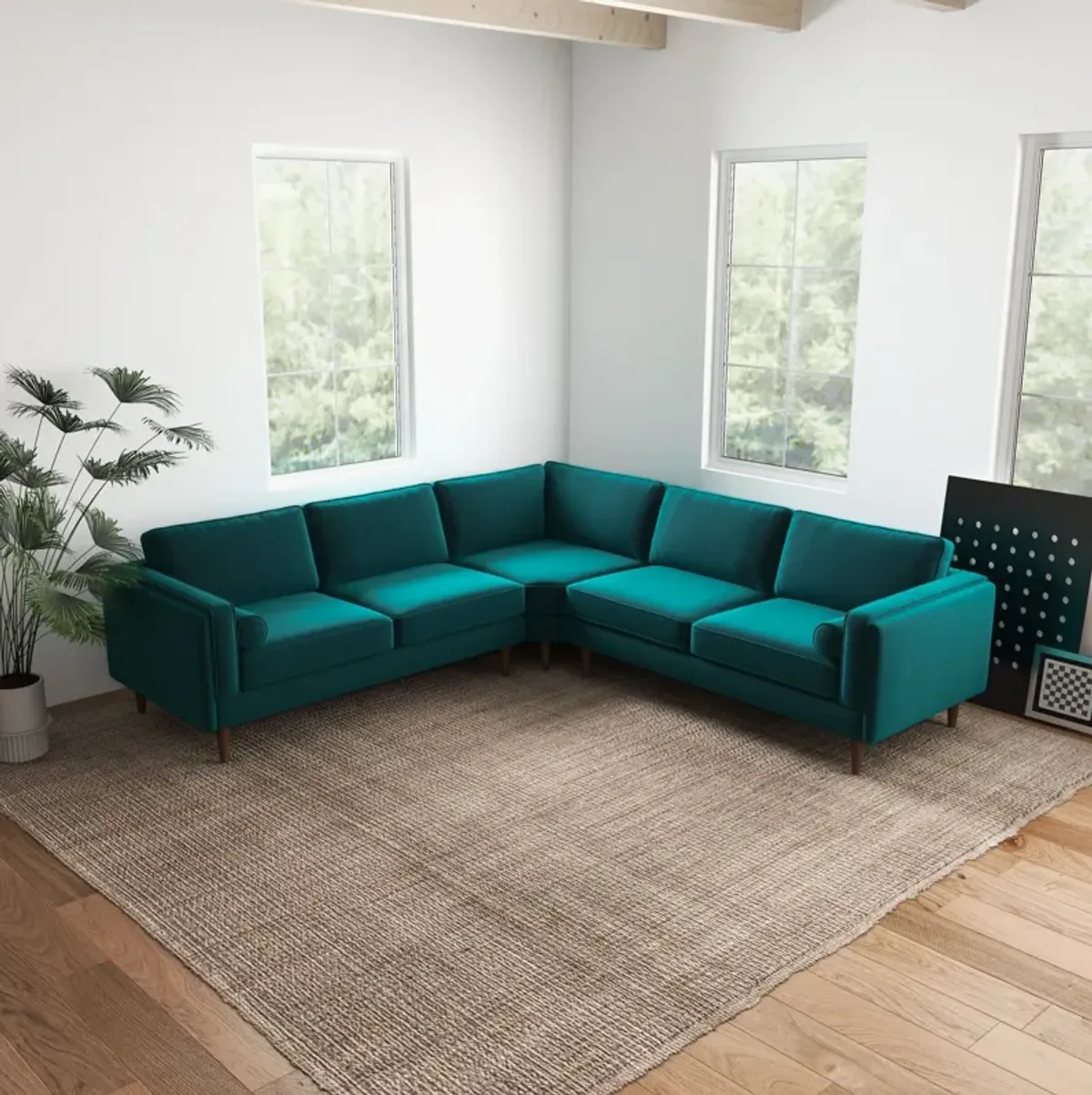 Fordham Teal Velvet Symmetrical Corner Sofa