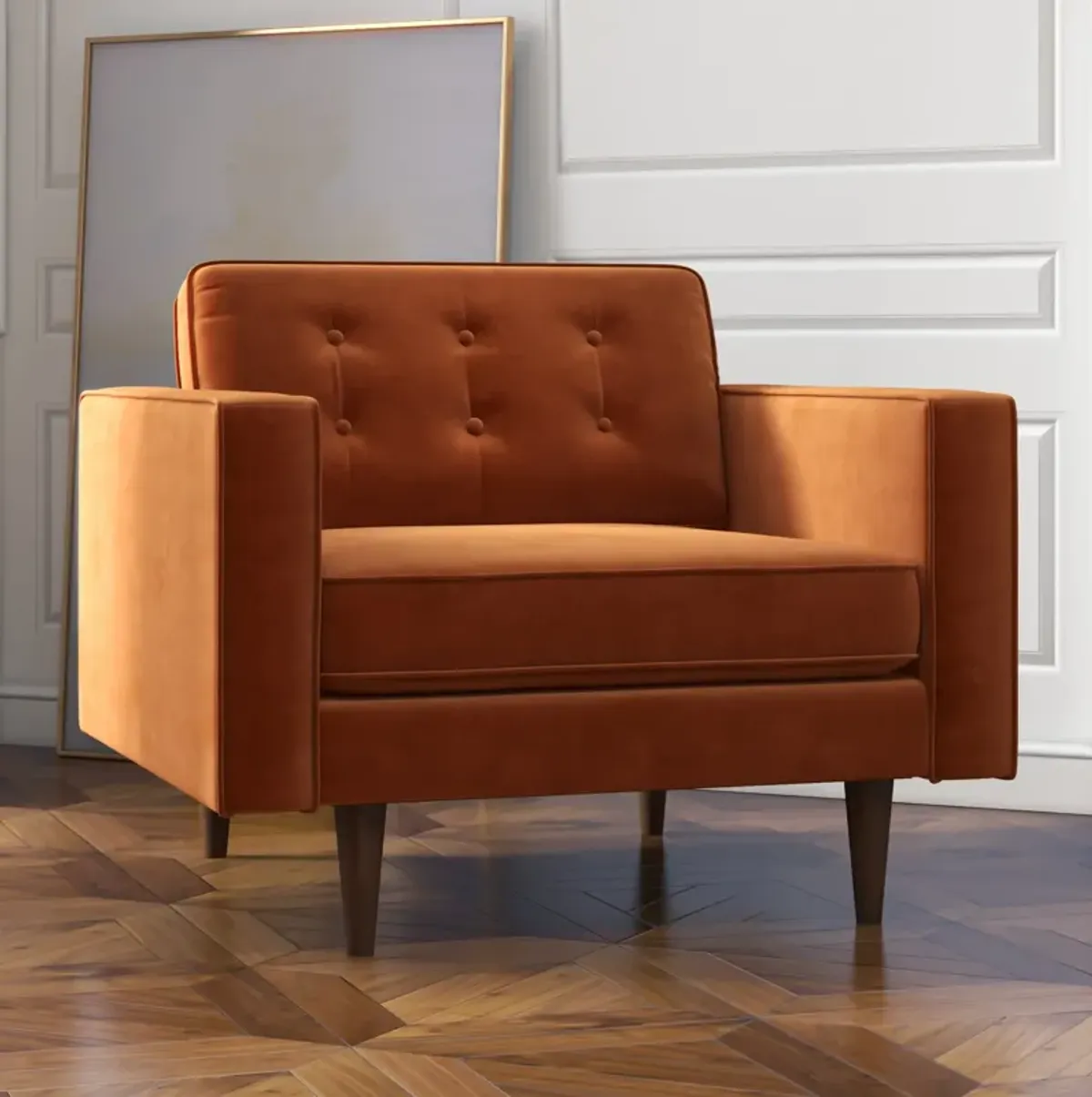 Kirby Lounge Chair Burnt Orange Velvet