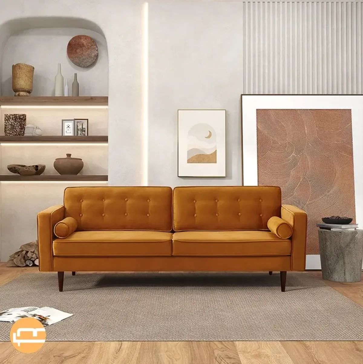 Kirby Burnt Orange Velvet Sofa