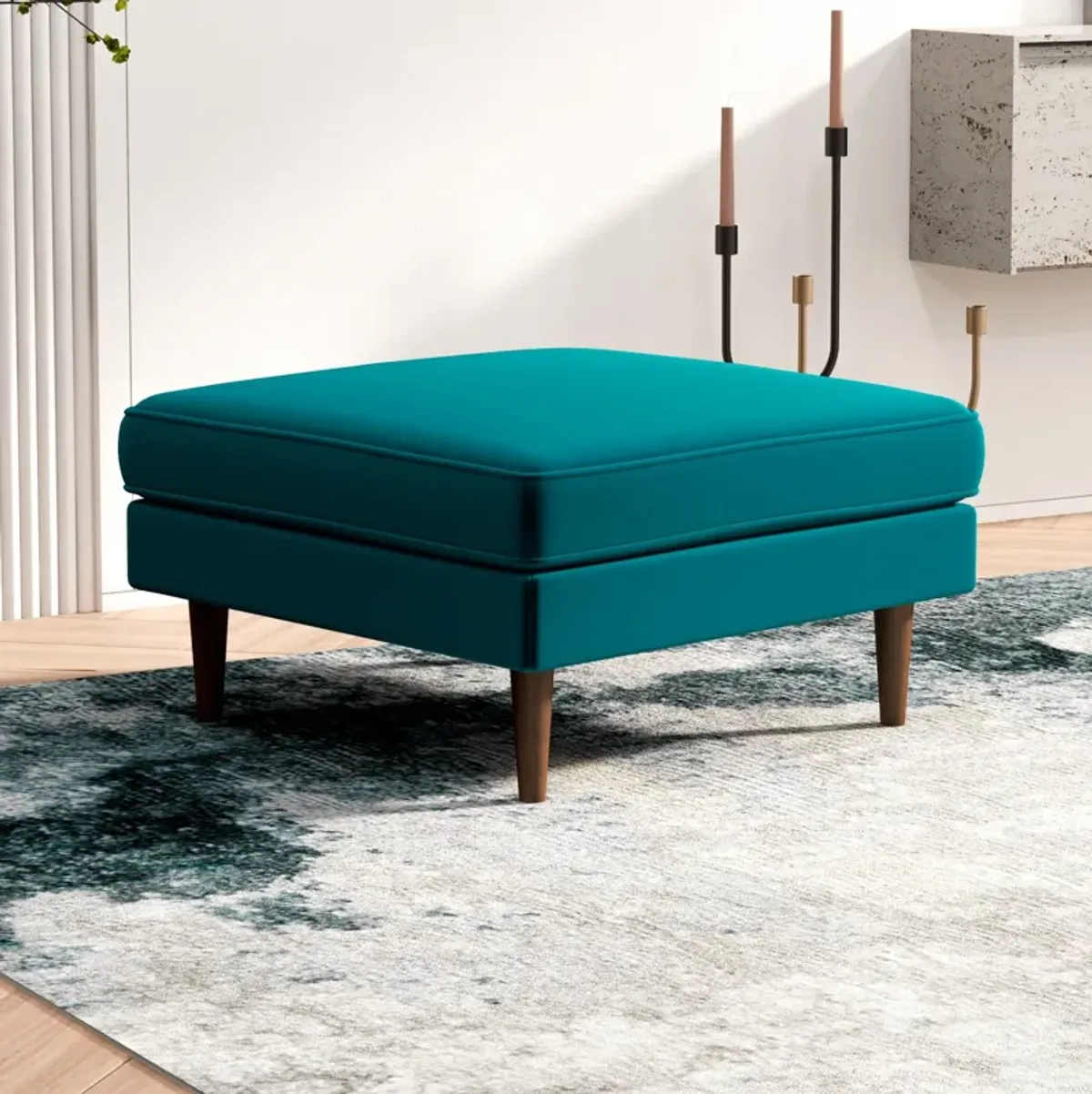 Fordham Teal Velvet Ottoman