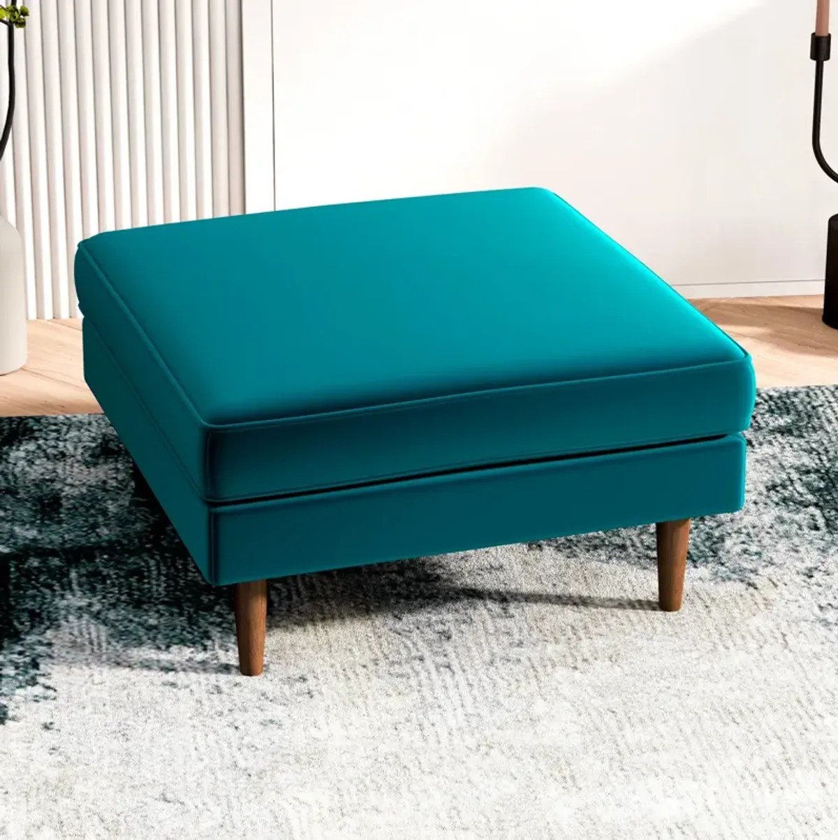 Fordham Teal Velvet Ottoman