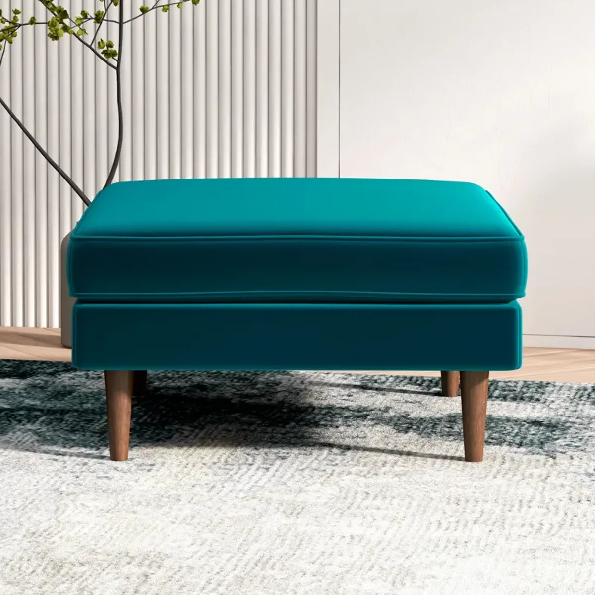 Fordham Teal Velvet Ottoman