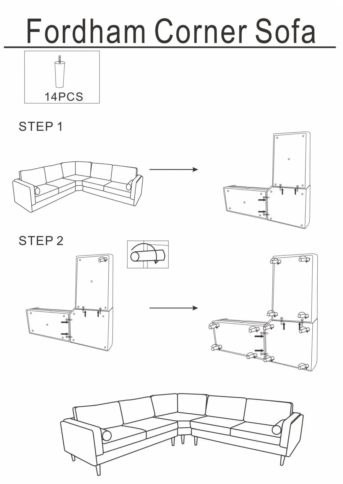 Fordham Dark Grey Fabric Symmetrical Corner Sofa