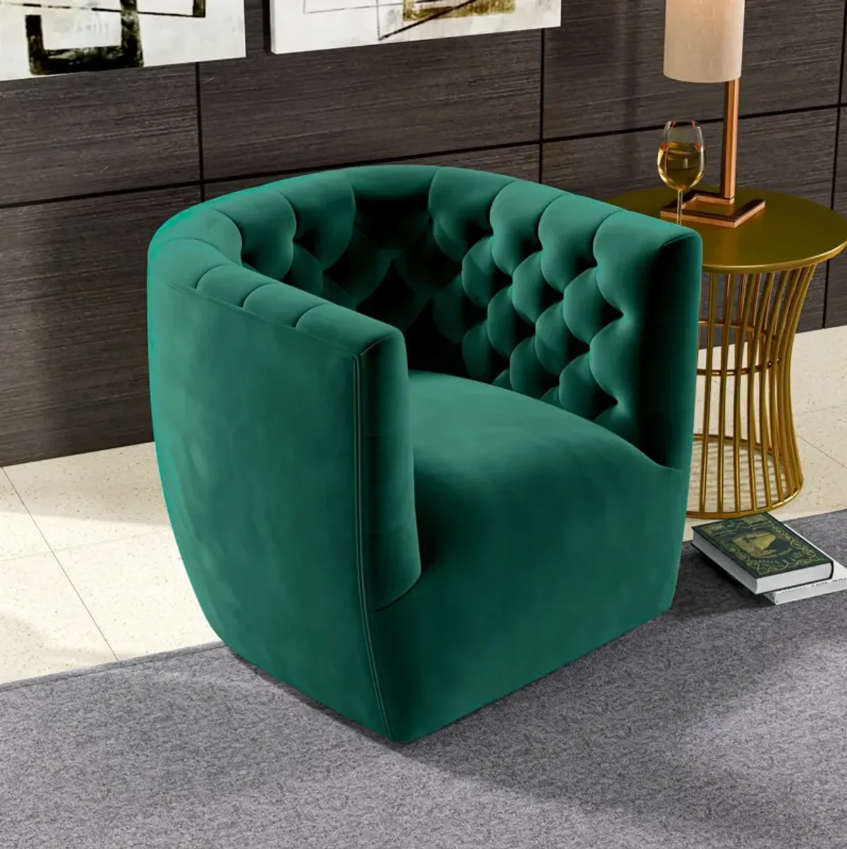 Lotte Forest Green Velvet Swivel Chair