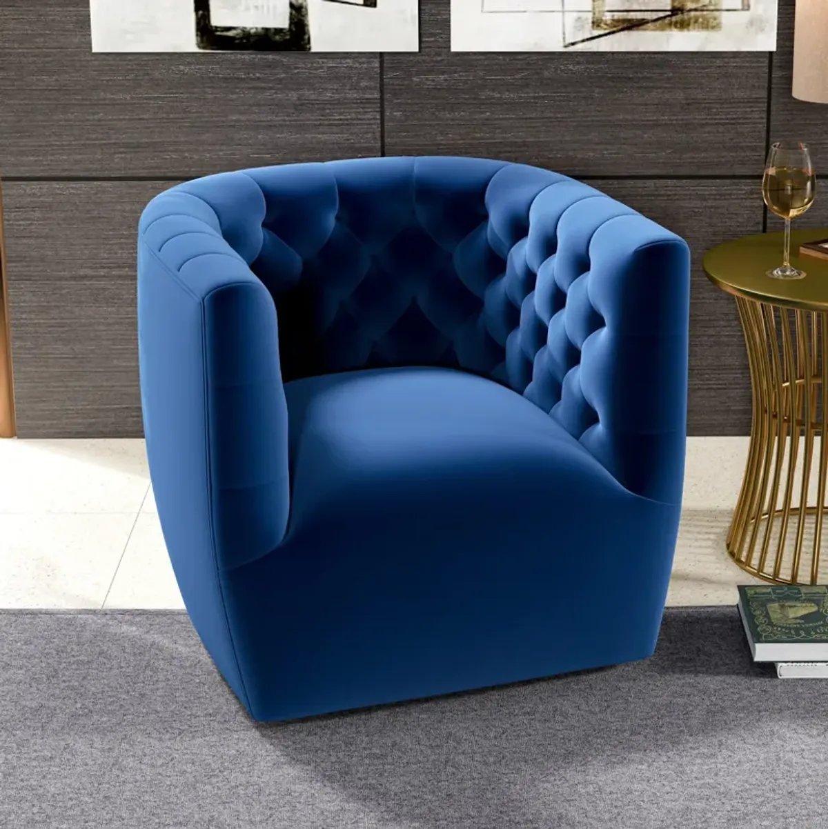 Lotte Blue Velvet Swivel Chair