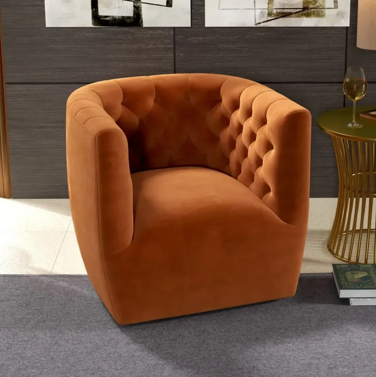 Lotte Burnt Orange Velvet Swivel Chair