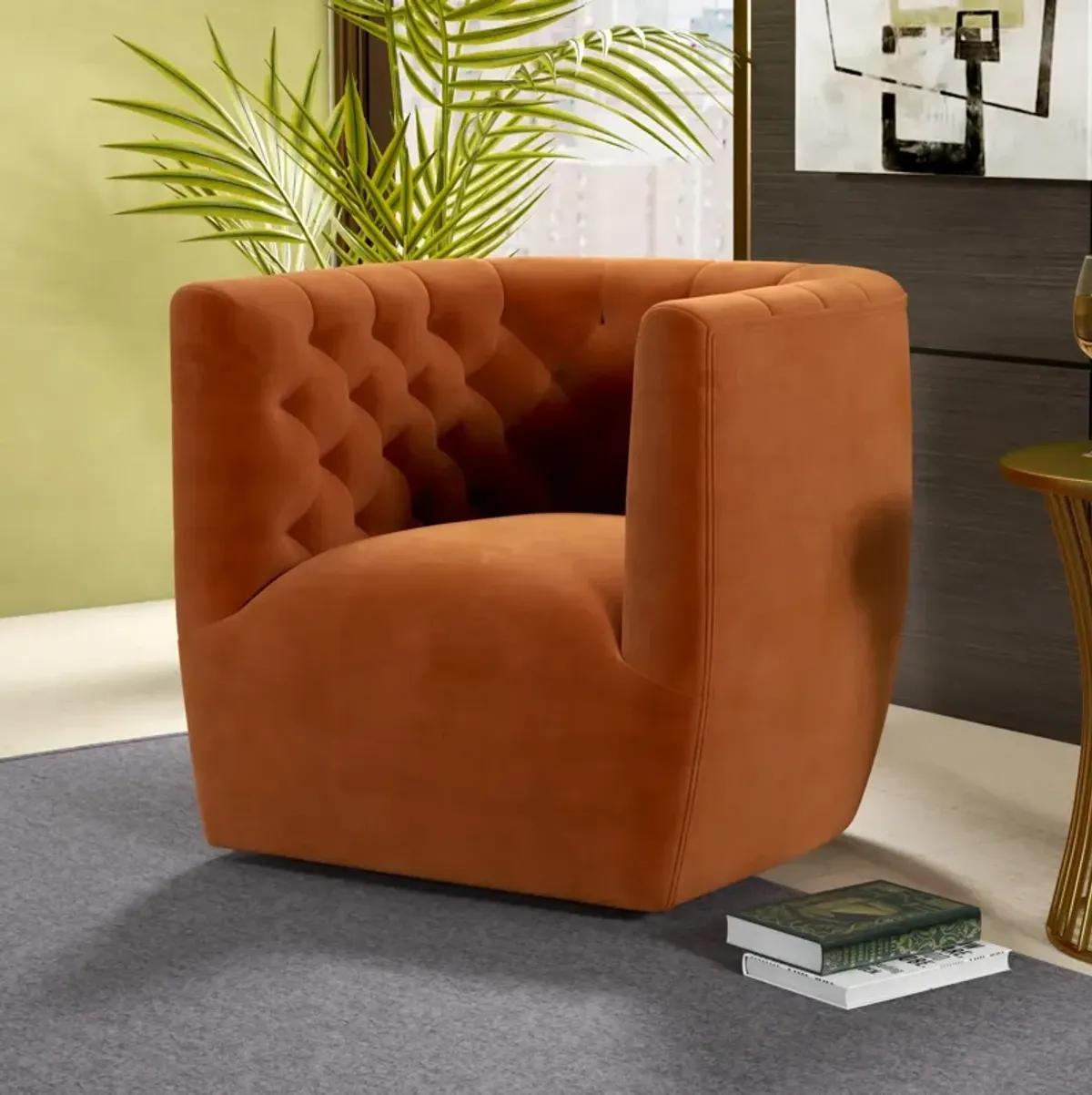 Lotte Burnt Orange Velvet Swivel Chair