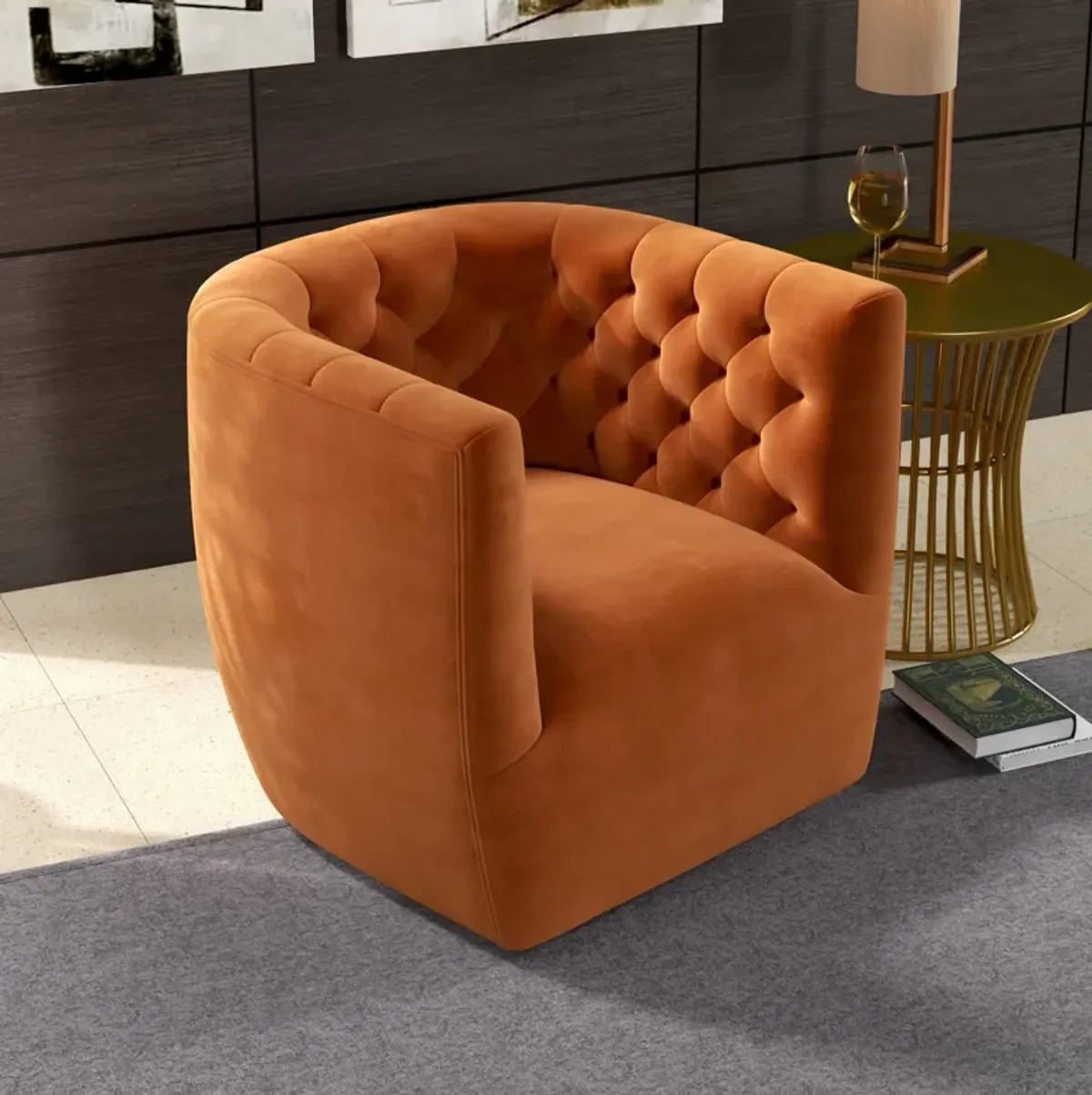 Lotte Burnt Orange Velvet Swivel Chair